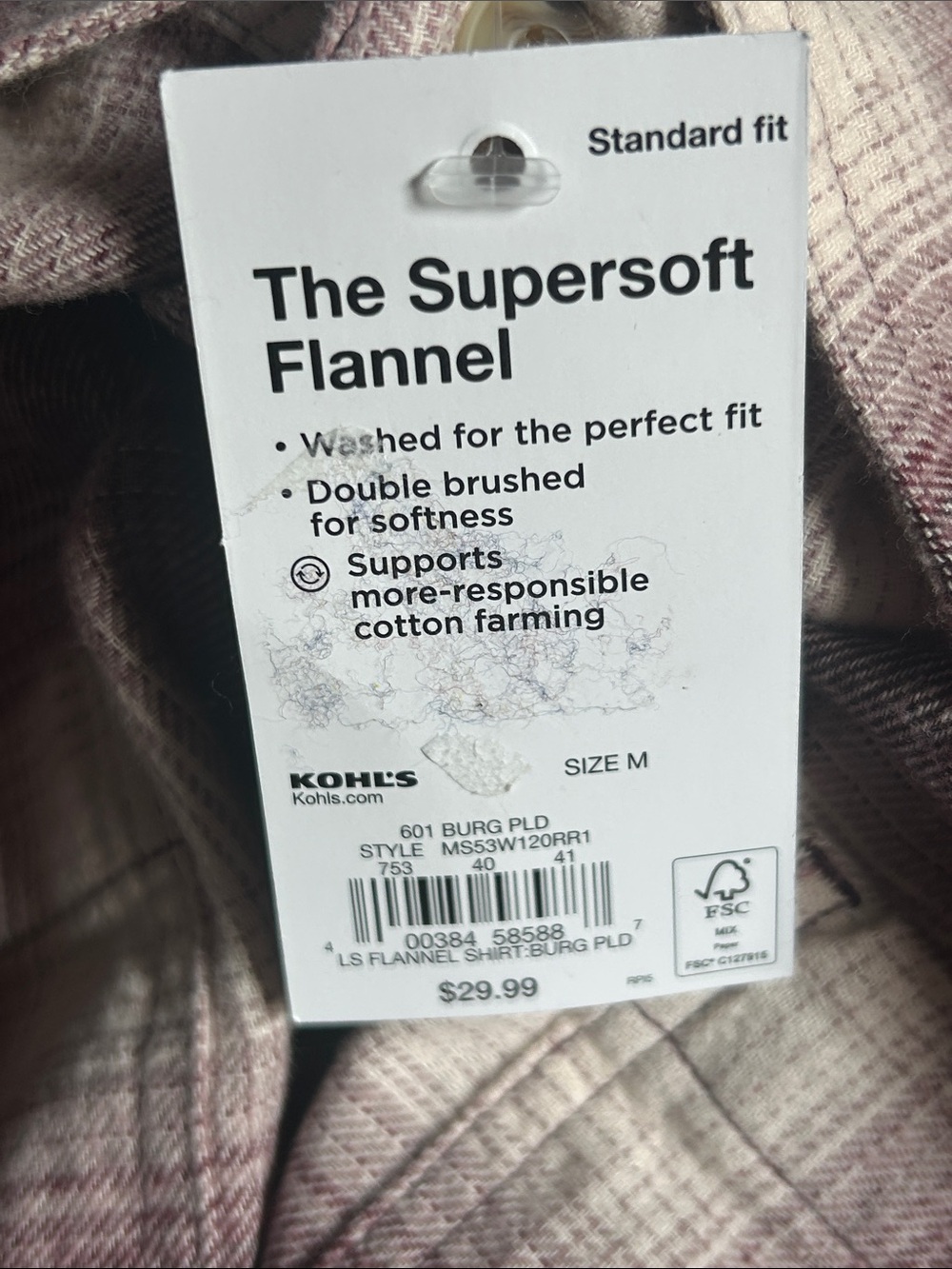 NWT Sonoma super soft flannel burgundy plaid button down shirt size medium - Picture 3 of 5